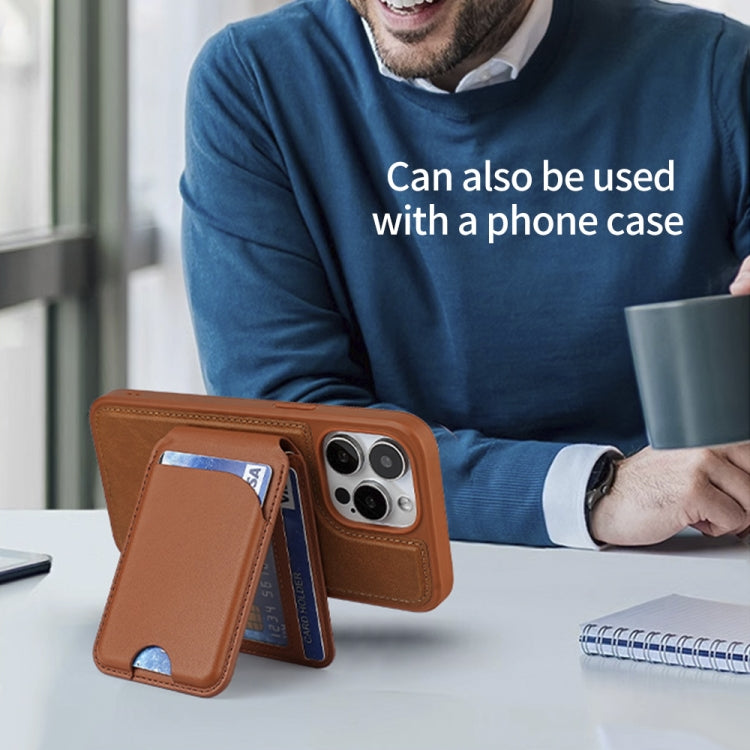 Two-fold Rotating Phone Holder MagSafe Leather Card Bag(Brown) - Adhesive Card Holders by buy2fix | Online Shopping UK | buy2fix