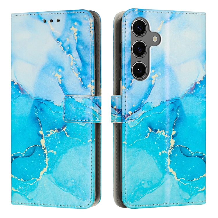 For Samsung Galaxy S25 5G Painted Marble Pattern Leather Phone Case(Blue Green) by buy2fix
