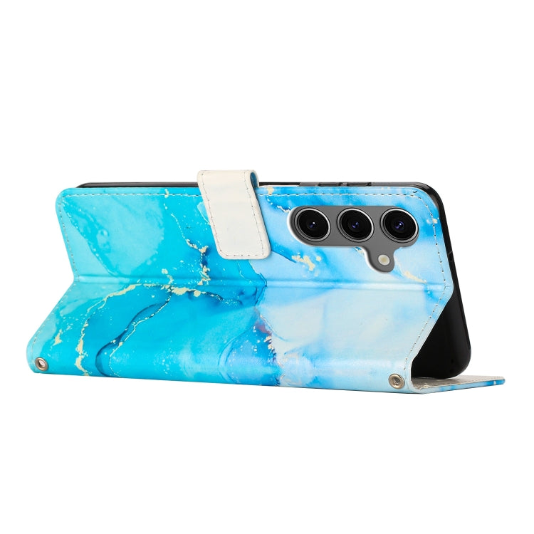 For Samsung Galaxy S25 5G Painted Marble Pattern Leather Phone Case(Blue Green) by buy2fix