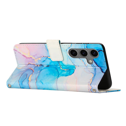 For Samsung Galaxy S25 5G Painted Marble Pattern Leather Phone Case(Pink Green) by buy2fix