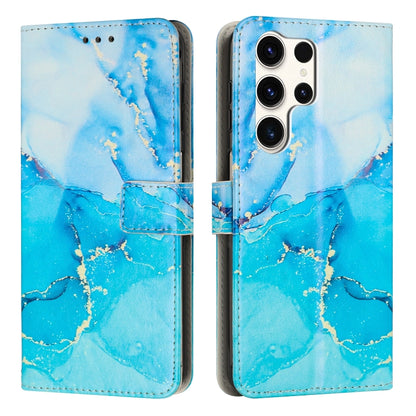 For Samsung Galaxy S25 Ultra 5G Painted Marble Pattern Leather Phone Case(Blue Green) by buy2fix
