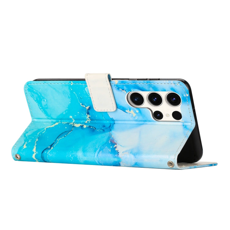 For Samsung Galaxy S25 Ultra 5G Painted Marble Pattern Leather Phone Case(Blue Green) by buy2fix