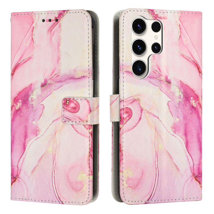 For Samsung Galaxy S25 Ultra 5G Painted Marble Pattern Leather Phone Case(Rose Gold) by buy2fix