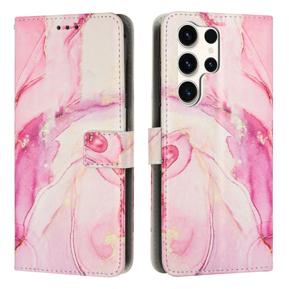 For Samsung Galaxy S25 Ultra 5G Painted Marble Pattern Leather Phone Case(Rose Gold) by buy2fix