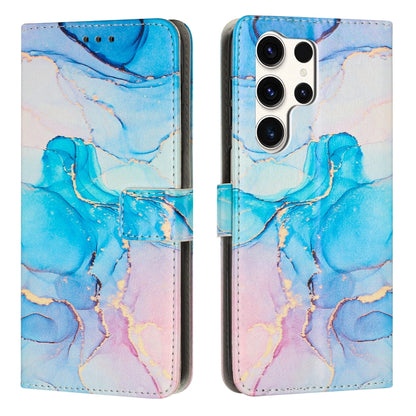 For Samsung Galaxy S25 Ultra 5G Painted Marble Pattern Leather Phone Case(Pink Green) by buy2fix