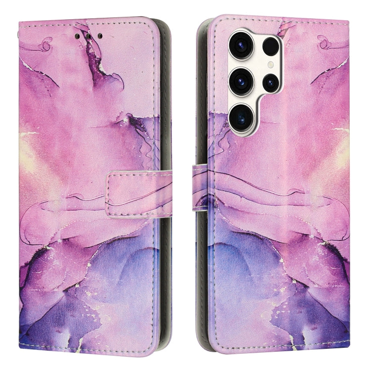 For Samsung Galaxy S25 Ultra 5G Painted Marble Pattern Leather Phone Case(Purple) by buy2fix
