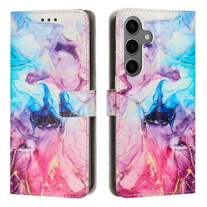 For Samsung Galaxy S25+ 5G Painted Marble Pattern Leather Phone Case(Pink Purple) by buy2fix