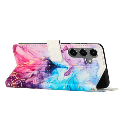 For Samsung Galaxy S25+ 5G Painted Marble Pattern Leather Phone Case(Pink Purple) by buy2fix
