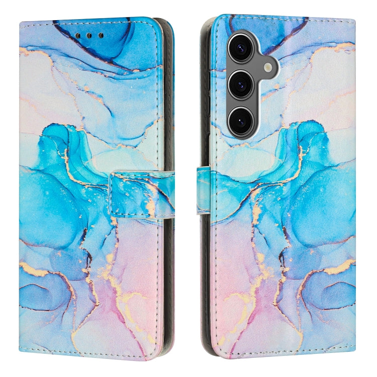 For Samsung Galaxy S25+ 5G Painted Marble Pattern Leather Phone Case(Pink Green) by buy2fix