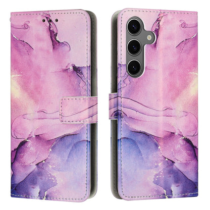 For Samsung Galaxy S25+ 5G Painted Marble Pattern Leather Phone Case(Purple) by buy2fix