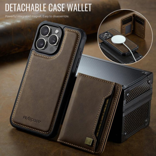 For iPhone 15 Pro Max AutSpace A13 MagSafe Magnetic RFID Flip Card Bag Phone Case(Coffee) - iPhone 15 Pro Max Cases by AutSpace | Online Shopping UK | buy2fix