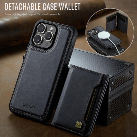 For iPhone 15 Pro Max AutSpace A13 MagSafe Magnetic RFID Flip Card Bag Phone Case(Black) - iPhone 15 Pro Max Cases by AutSpace | Online Shopping UK | buy2fix