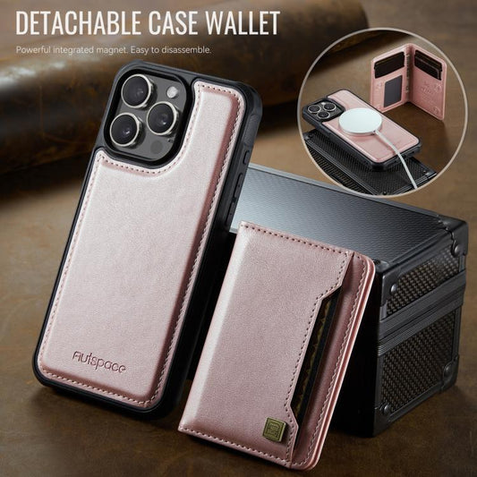 For iPhone 15 Pro Max AutSpace A13 MagSafe Magnetic RFID Flip Card Bag Phone Case(Rose Gold) - iPhone 15 Pro Max Cases by AutSpace | Online Shopping UK | buy2fix