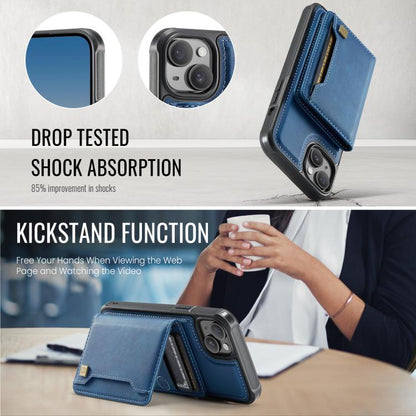 For iPhone 14 Plus AutSpace A13 MagSafe Magnetic RFID Flip Card Bag Phone Case(Blue) - iPhone 14 Plus Cases by AutSpace | Online Shopping UK | buy2fix