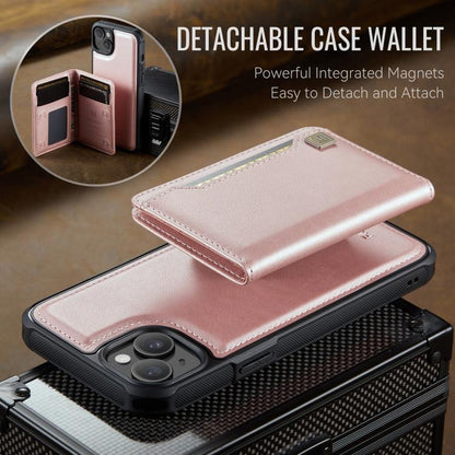 For iPhone 14 Plus AutSpace A13 MagSafe Magnetic RFID Flip Card Bag Phone Case(Rose Gold) - iPhone 14 Plus Cases by AutSpace | Online Shopping UK | buy2fix