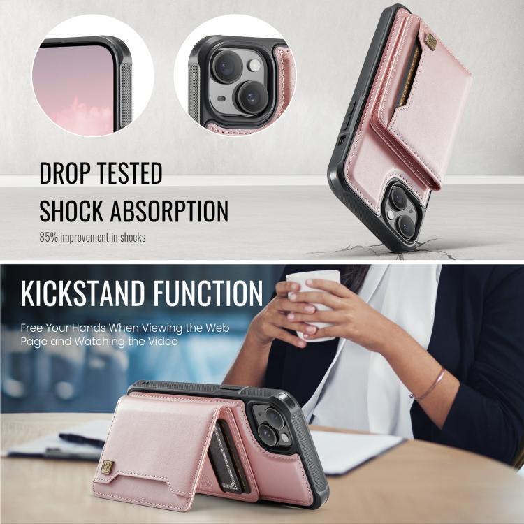 For iPhone 14 Plus AutSpace A13 MagSafe Magnetic RFID Flip Card Bag Phone Case(Rose Gold) - iPhone 14 Plus Cases by AutSpace | Online Shopping UK | buy2fix