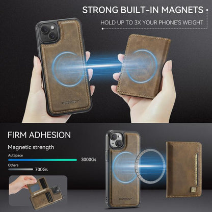 For iPhone 14 AutSpace A13 MagSafe Magnetic RFID Flip Card Bag Phone Case(Coffee) - iPhone 14 Cases by AutSpace | Online Shopping UK | buy2fix