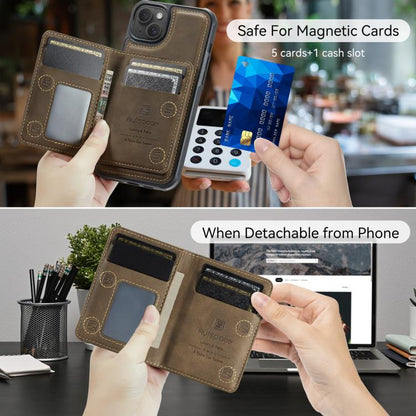 For iPhone 14 AutSpace A13 MagSafe Magnetic RFID Flip Card Bag Phone Case(Coffee) - iPhone 14 Cases by AutSpace | Online Shopping UK | buy2fix