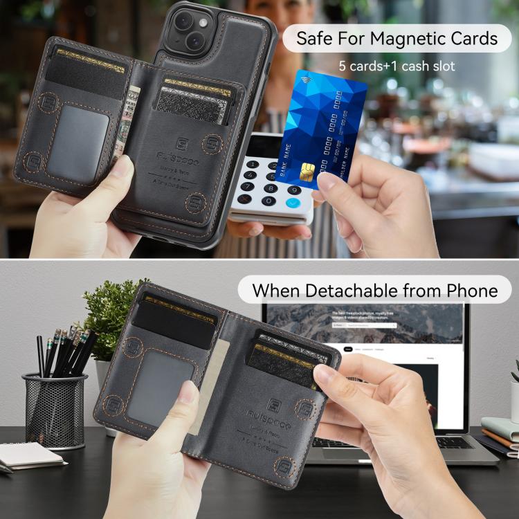 For iPhone 14 AutSpace A13 MagSafe Magnetic RFID Flip Card Bag Phone Case(Black) - iPhone 14 Cases by AutSpace | Online Shopping UK | buy2fix