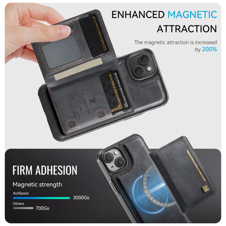 For iPhone 14 AutSpace A13 MagSafe Magnetic RFID Flip Card Bag Phone Case(Black) - iPhone 14 Cases by AutSpace | Online Shopping UK | buy2fix
