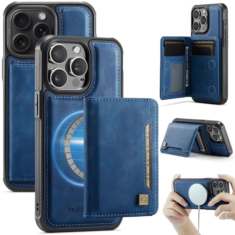 For iPhone 13 Pro Max AutSpace A13 MagSafe Magnetic RFID Flip Card Bag Phone Case(Blue) - iPhone 13 Pro Max Cases by AutSpace | Online Shopping UK | buy2fix