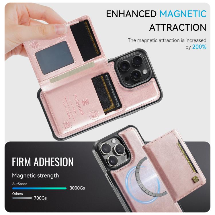 For iPhone 13 Pro Max AutSpace A13 MagSafe Magnetic RFID Flip Card Bag Phone Case(Rose Gold) - iPhone 13 Pro Max Cases by AutSpace | Online Shopping UK | buy2fix