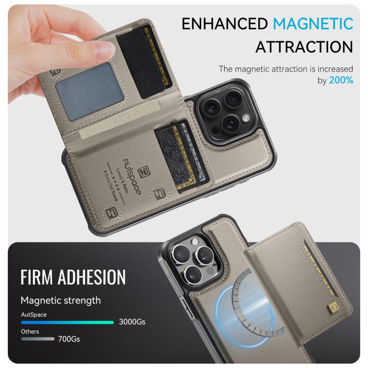 For iPhone 13 Pro Max AutSpace A13 MagSafe Magnetic RFID Flip Card Bag Phone Case(Grey) - iPhone 13 Pro Max Cases by AutSpace | Online Shopping UK | buy2fix