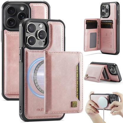 For iPhone 13 Pro AutSpace A13 MagSafe Magnetic RFID Flip Card Bag Phone Case(Rose Gold) - iPhone 13 Pro Cases by AutSpace | Online Shopping UK | buy2fix