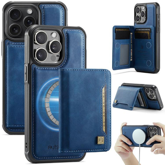 For iPhone 12 Pro AutSpace A13 MagSafe Magnetic RFID Flip Card Bag Phone Case(Blue) - iPhone 12 / 12 Pro Cases by AutSpace | Online Shopping UK | buy2fix