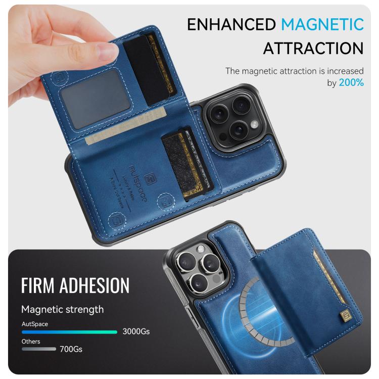 For iPhone 12 Pro AutSpace A13 MagSafe Magnetic RFID Flip Card Bag Phone Case(Blue) - iPhone 12 / 12 Pro Cases by AutSpace | Online Shopping UK | buy2fix