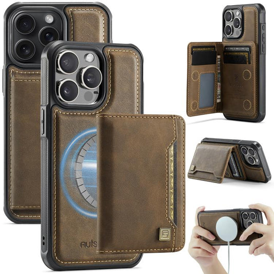 For iPhone 12 Pro AutSpace A13 MagSafe Magnetic RFID Flip Card Bag Phone Case(Coffee) - iPhone 12 / 12 Pro Cases by AutSpace | Online Shopping UK | buy2fix