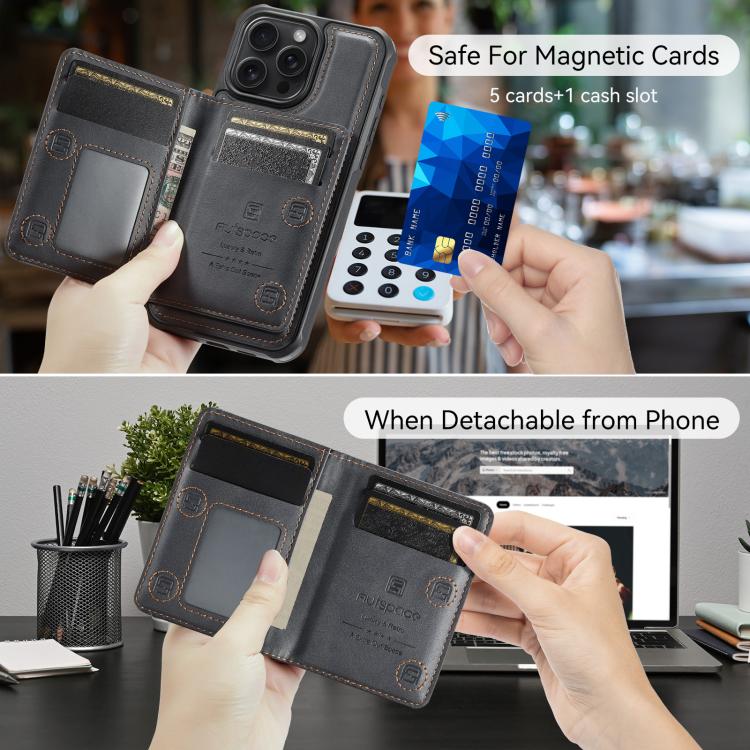 For iPhone 12 Pro AutSpace A13 MagSafe Magnetic RFID Flip Card Bag Phone Case(Black) - iPhone 12 / 12 Pro Cases by AutSpace | Online Shopping UK | buy2fix