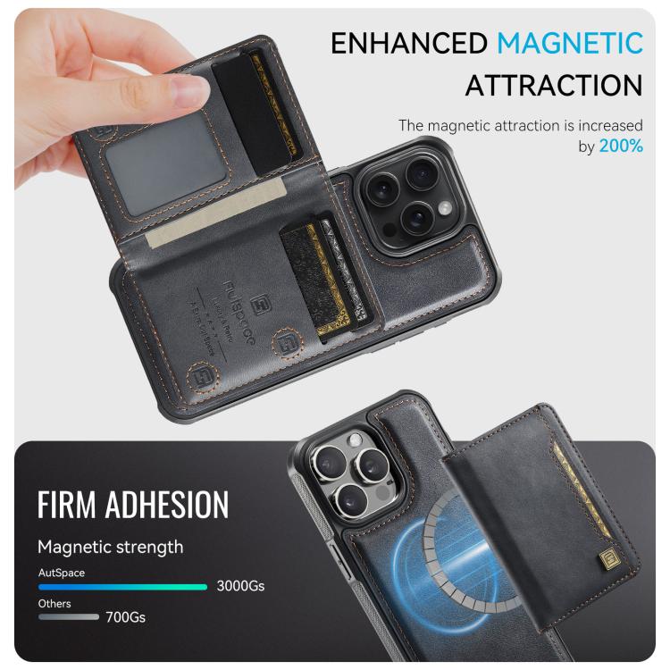 For iPhone 12 Pro AutSpace A13 MagSafe Magnetic RFID Flip Card Bag Phone Case(Black) - iPhone 12 / 12 Pro Cases by AutSpace | Online Shopping UK | buy2fix
