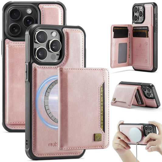 For iPhone 12 Pro AutSpace A13 MagSafe Magnetic RFID Flip Card Bag Phone Case(Rose Gold) - iPhone 12 / 12 Pro Cases by AutSpace | Online Shopping UK | buy2fix