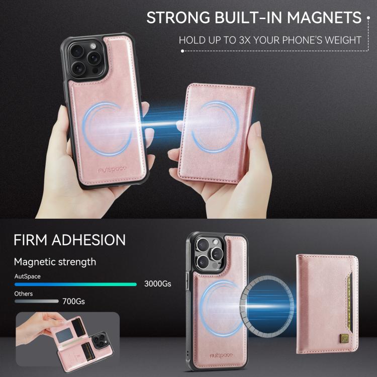For iPhone 12 Pro AutSpace A13 MagSafe Magnetic RFID Flip Card Bag Phone Case(Rose Gold) - iPhone 12 / 12 Pro Cases by AutSpace | Online Shopping UK | buy2fix