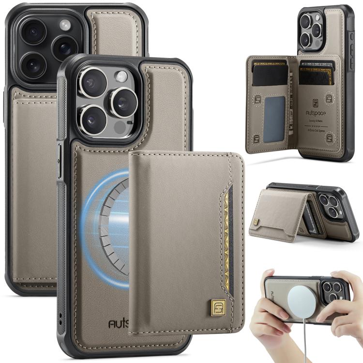 For iPhone 12 Pro AutSpace A13 MagSafe Magnetic RFID Flip Card Bag Phone Case(Grey) - iPhone 12 / 12 Pro Cases by AutSpace | Online Shopping UK | buy2fix