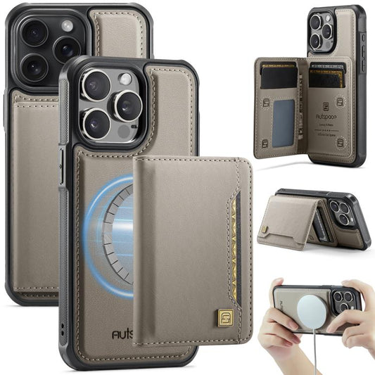 For iPhone 12 Pro AutSpace A13 MagSafe Magnetic RFID Flip Card Bag Phone Case(Grey) - iPhone 12 / 12 Pro Cases by AutSpace | Online Shopping UK | buy2fix