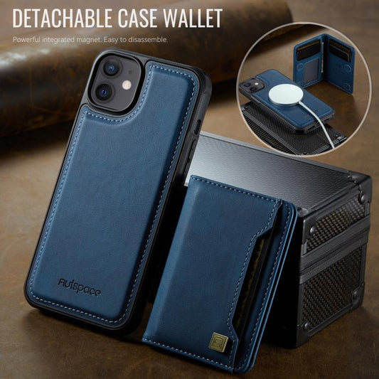 For iPhone 12 AutSpace A13 MagSafe Magnetic RFID Flip Card Bag Phone Case(Blue) - iPhone 12 / 12 Pro Cases by AutSpace | Online Shopping UK | buy2fix