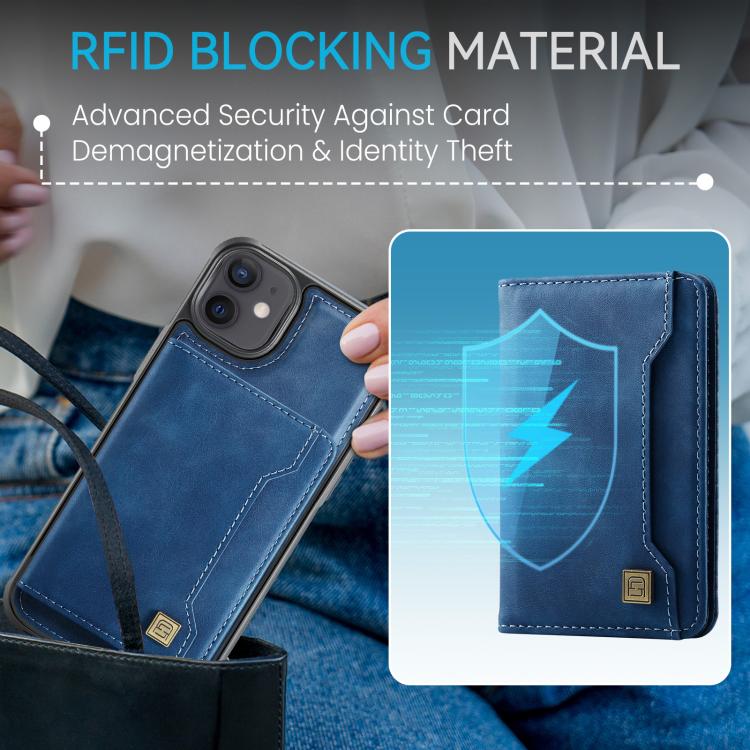 For iPhone 12 AutSpace A13 MagSafe Magnetic RFID Flip Card Bag Phone Case(Blue) - iPhone 12 / 12 Pro Cases by AutSpace | Online Shopping UK | buy2fix