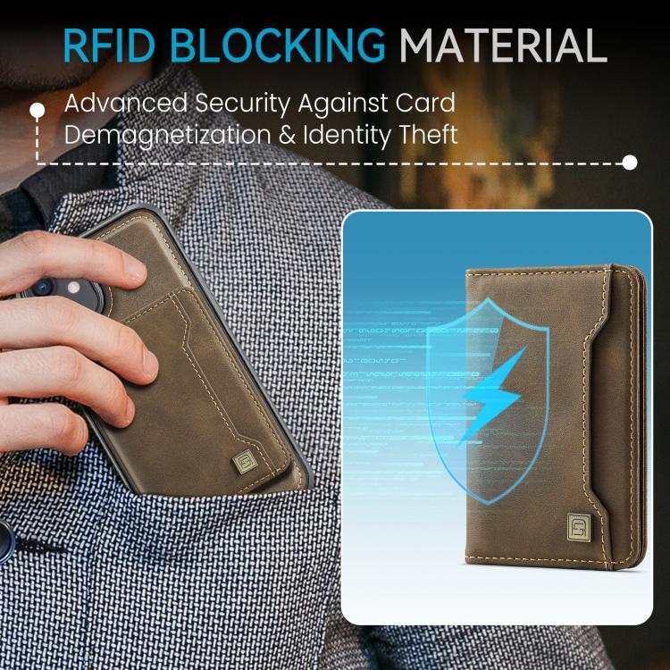For iPhone 12 AutSpace A13 MagSafe Magnetic RFID Flip Card Bag Phone Case(Coffee) - iPhone 12 / 12 Pro Cases by AutSpace | Online Shopping UK | buy2fix