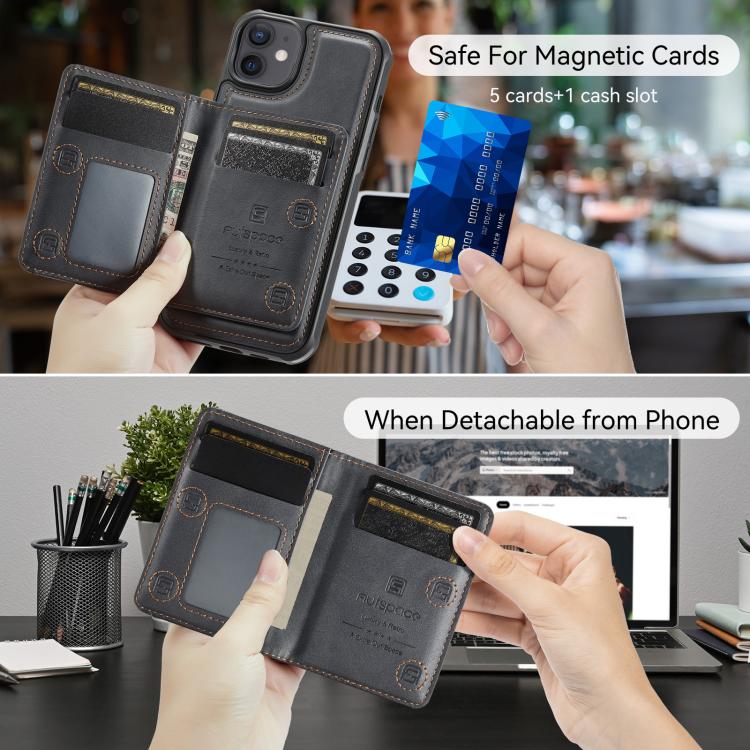 For iPhone 12 AutSpace A13 MagSafe Magnetic RFID Flip Card Bag Phone Case(Black) - iPhone 12 / 12 Pro Cases by AutSpace | Online Shopping UK | buy2fix