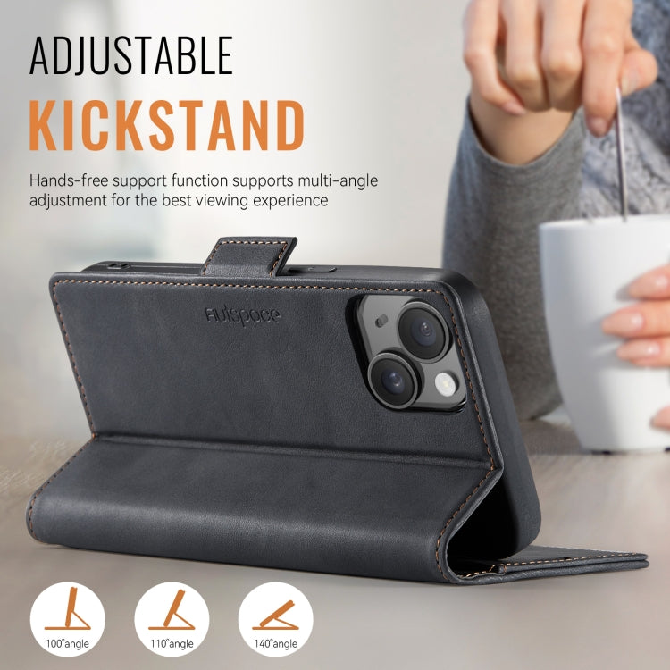 For iPhone 14 Plus AutSpace A11 Side Buckle MagSafe Magnetic RFID Phone Leather Case(Black) - iPhone 14 Plus Cases by AutSpace | Online Shopping UK | buy2fix
