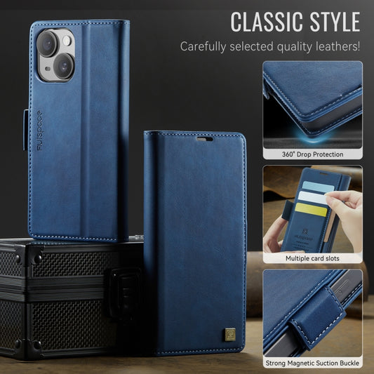 For iPhone 14 AutSpace A11 Side Buckle MagSafe Magnetic RFID Phone Leather Case(Blue) - iPhone 14 Cases by AutSpace | Online Shopping UK | buy2fix