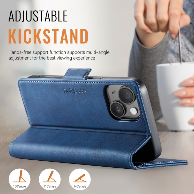 For iPhone 14 AutSpace A11 Side Buckle MagSafe Magnetic RFID Phone Leather Case(Blue) - iPhone 14 Cases by AutSpace | Online Shopping UK | buy2fix