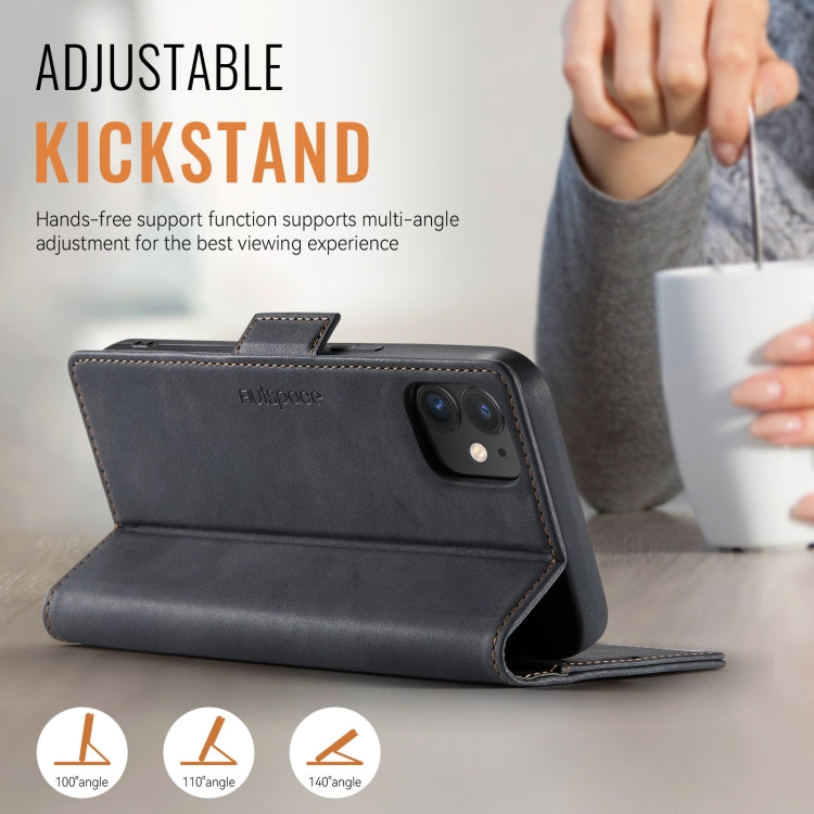 For iPhone 12 / 12 Pro AutSpace A11 Side Buckle MagSafe Magnetic RFID Phone Leather Case(Black) - iPhone 12 / 12 Pro Cases by AutSpace | Online Shopping UK | buy2fix