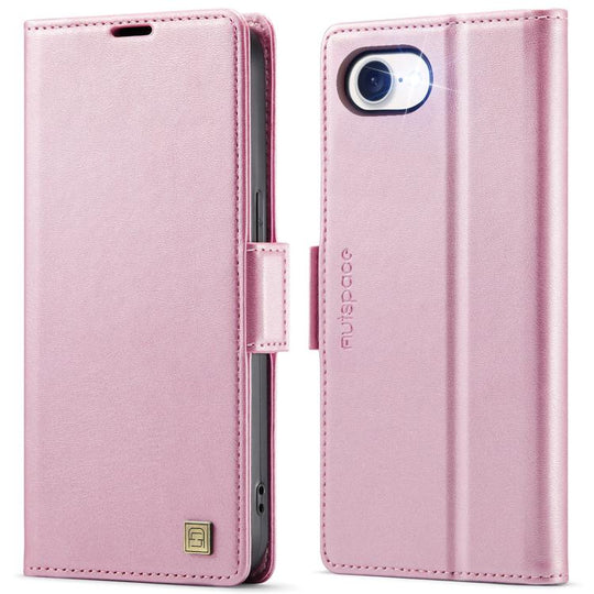 For iPhone 17e / 16e AutSpace A11 Side Buckle MagSafe Magnetic RFID Phone Leather Case(Rose Gold)