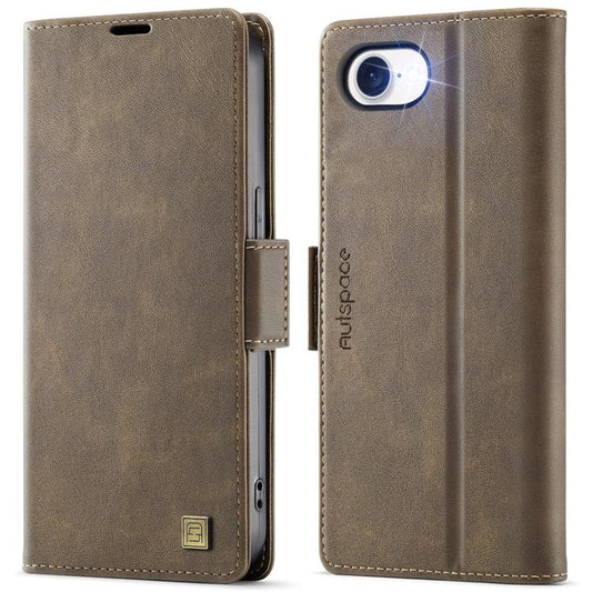 For iPhone 16e AutSpace A11 Side Buckle MagSafe Magnetic RFID Phone Leather Case(Coffee) - iPhone 16e Cases by AutSpace | Online Shopping UK | buy2fix