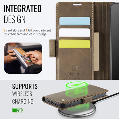 For iPhone 16e AutSpace A11 Side Buckle MagSafe Magnetic RFID Phone Leather Case(Coffee) - iPhone 16e Cases by AutSpace | Online Shopping UK | buy2fix