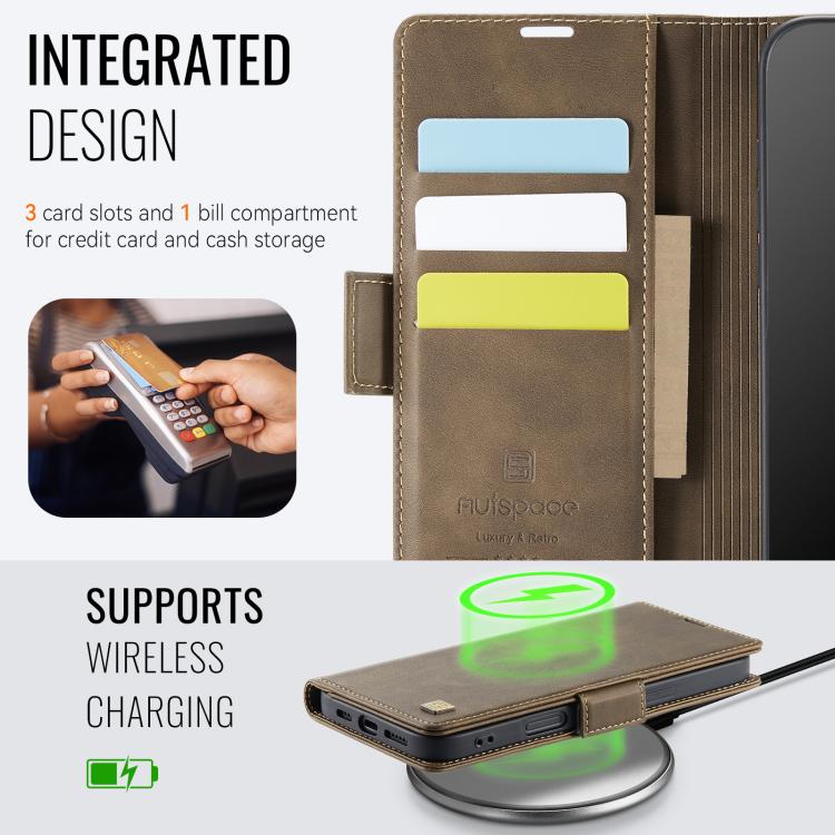 For iPhone 17 Pro AutSpace A11 Side Buckle MagSafe Magnetic RFID Phone Leather Case(Coffee) - iPhone 17 Pro Cases by AutSpace | Online Shopping UK | buy2fix