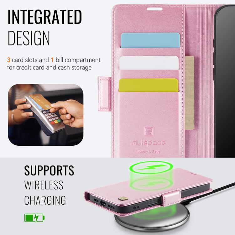 For iPhone Air AutSpace A11 Side Buckle MagSafe Magnetic RFID Phone Leather Case(Rose Gold) - iPhone Air Cases by AutSpace | Online Shopping UK | buy2fix